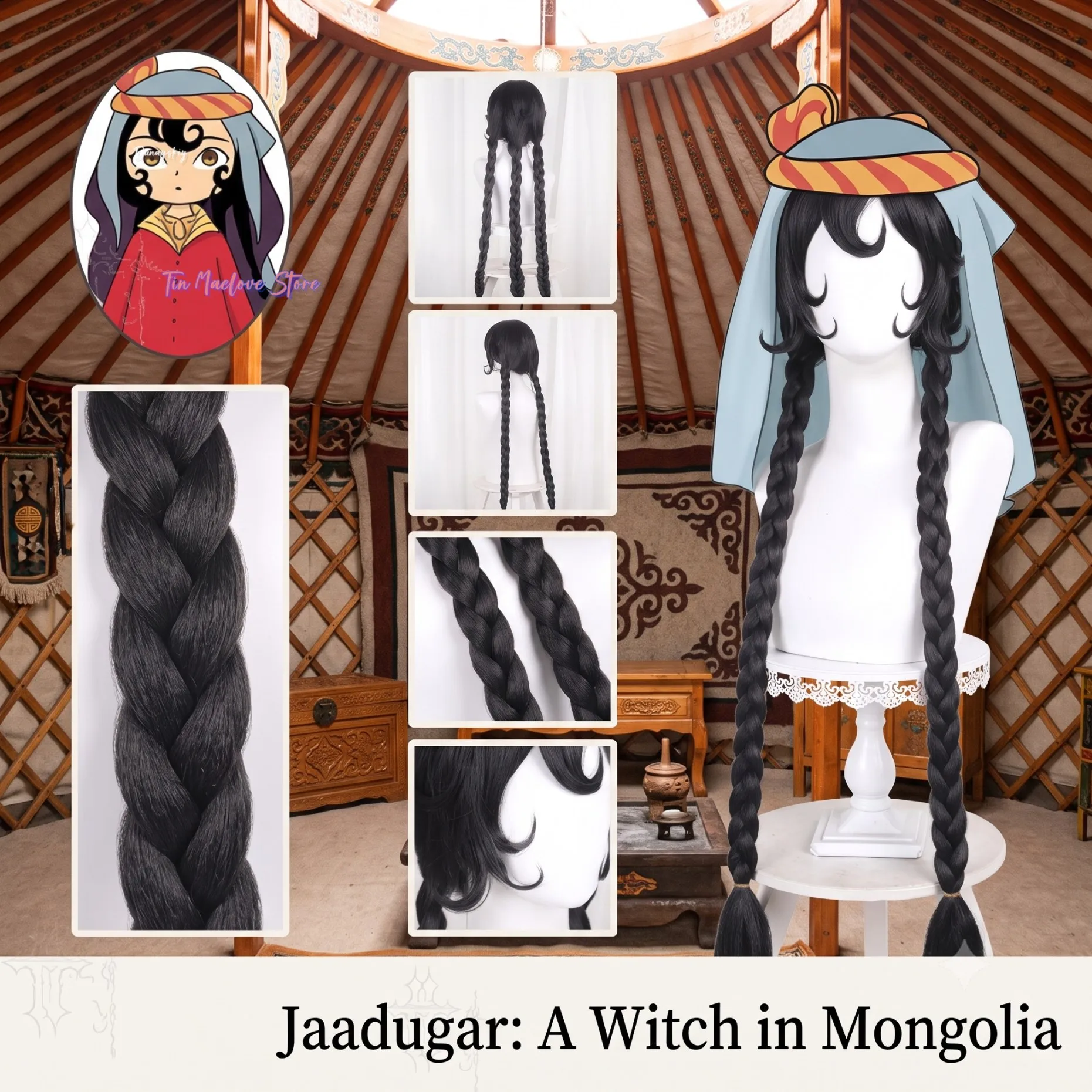 Black Braided Hair With Round Simulated Scalp Top Jaadugar A Witch in Mongolia Setare Cosplay Wig Anime Hair For Comic Halloween