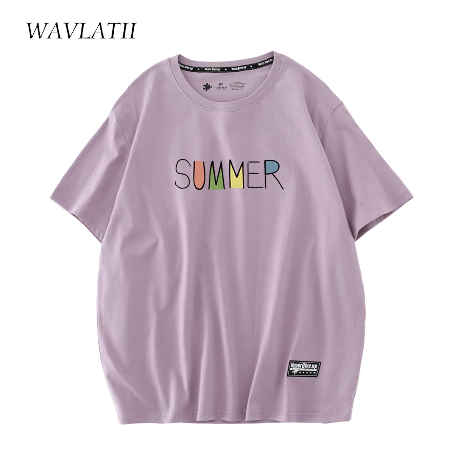 WAVLATII Women New Light Green Summer T Shirts Female 210g/m2 Cotton Fabric Tees Lady White Streetwear Short Sleeve Tops WT2303