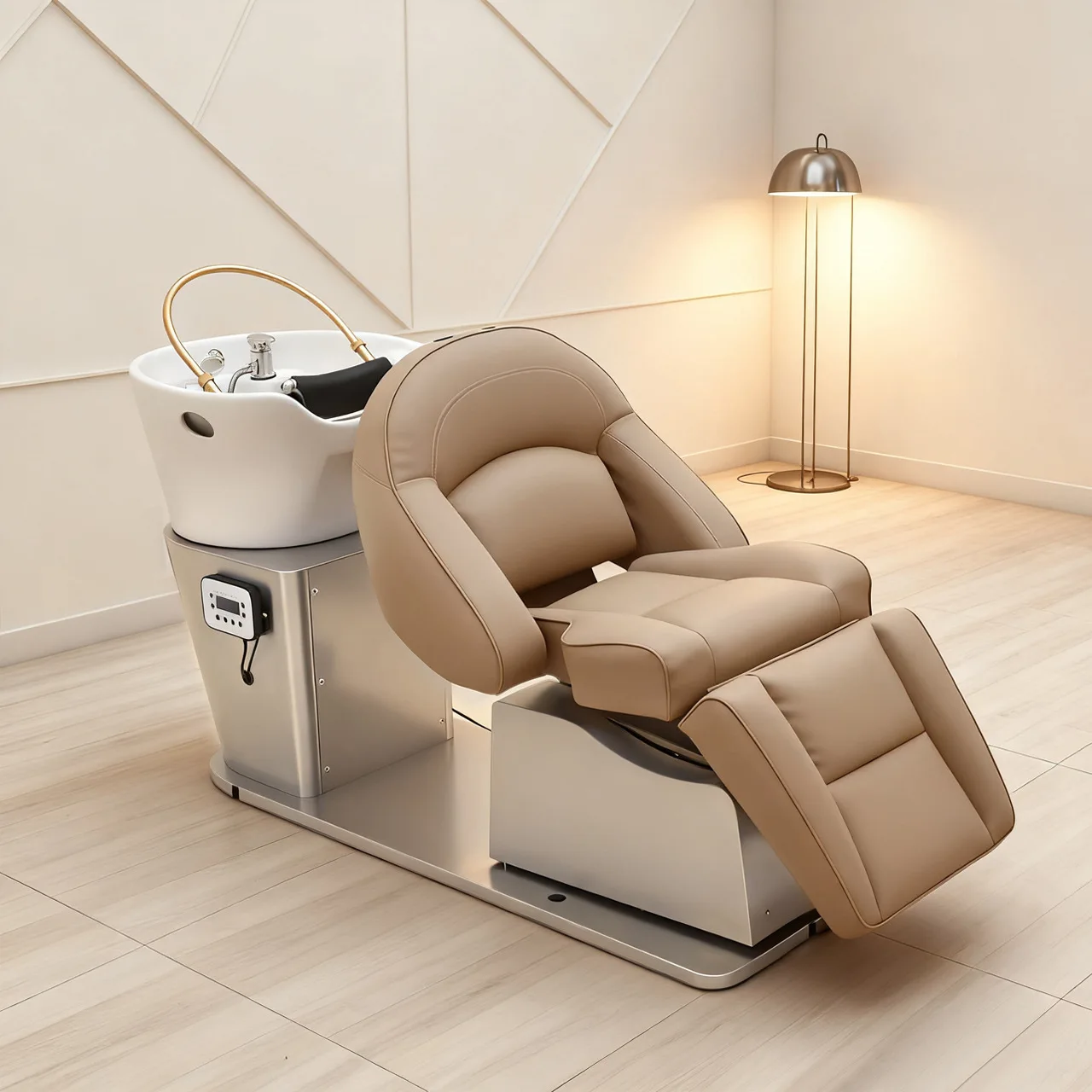 Sitting semi reclining hair salon stainless steel flushing bed