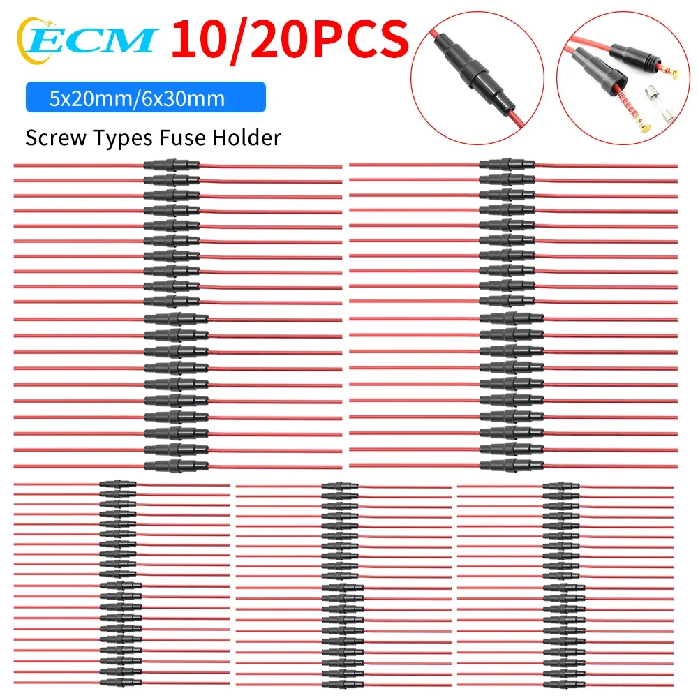 10/20pcs Wire Line Holder 22AWG Screw Types Fuse Holder Preventing Short Circuits Quick Impact Glass Fuse Holder Auto Parts