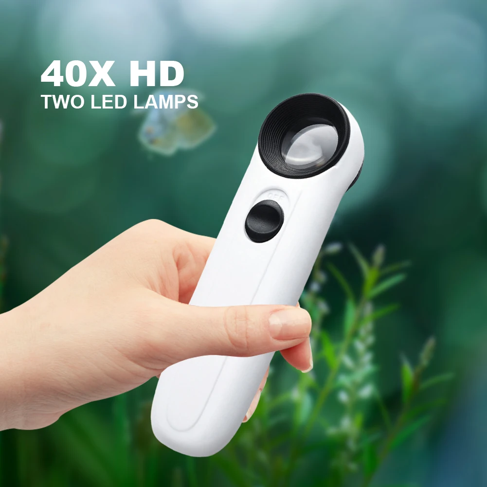 40배율 휴대용 확대경, 2개의 LED 조명이 있는 보석 감정용 루페, 보석 감정용 확대경