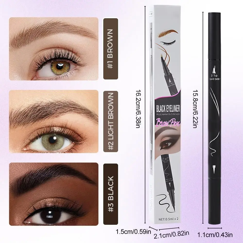 Penna per sopracciglia curva 2 in 1 Matita per sopracciglia impermeabile ad asciugatura rapida con punta curva e punta precisa a lunga durata
