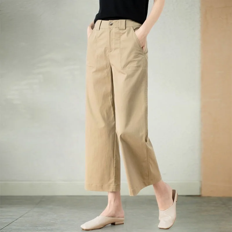 

Pure Cotton Wide-leg 9-inch Women's Spring and Summer New High-end Thin Casual Pants Bestsellers Fashionable Women Good Quality