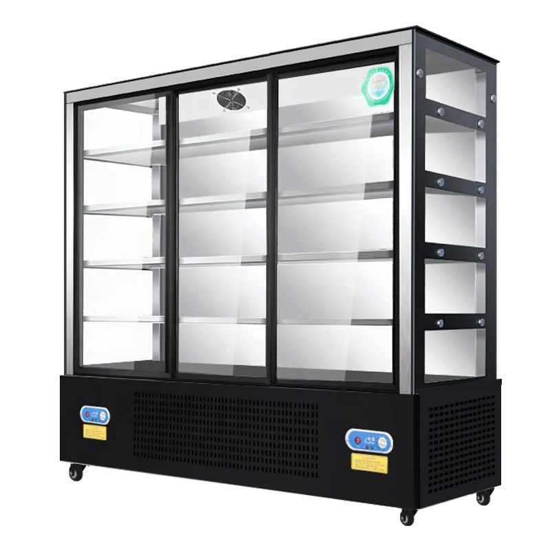 Toko Kue Supermarket komersial pintu kaca Freezer Freezer vertikal