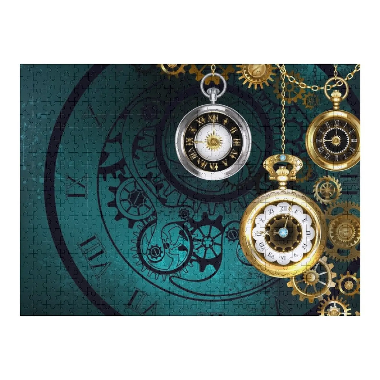 

Часы с шестернями на зеленом фоне (стимпанк) Пазл Деревянные животные Фотопазл на заказ