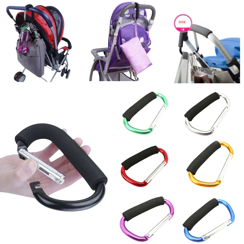 Large Carabiner Stroller Hooks Organizer Aluminum D Ring Spring Snap Keychain Clip Carry Handle for Hanging Purses Shopping Bags