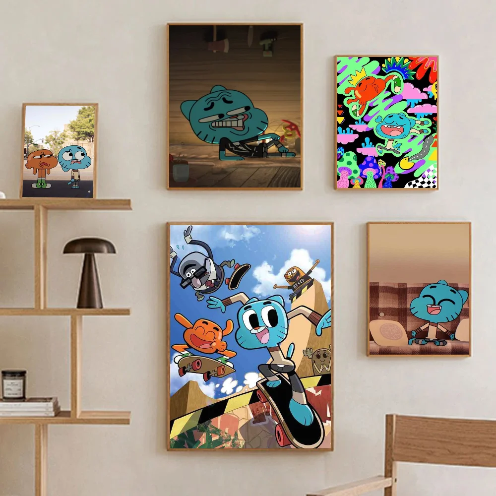 1pc The Amazing Funny World Of Gumball Self-adhesive Art Poster Waterproof Paper Sticker Coffee House Bar Room Wall Decor