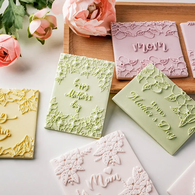 Acrylic Mother's Day Embossed Mold English Blessing Love My Mom Flower Pattern Embossing Press Mold DIY Fondant Biscuit Mould