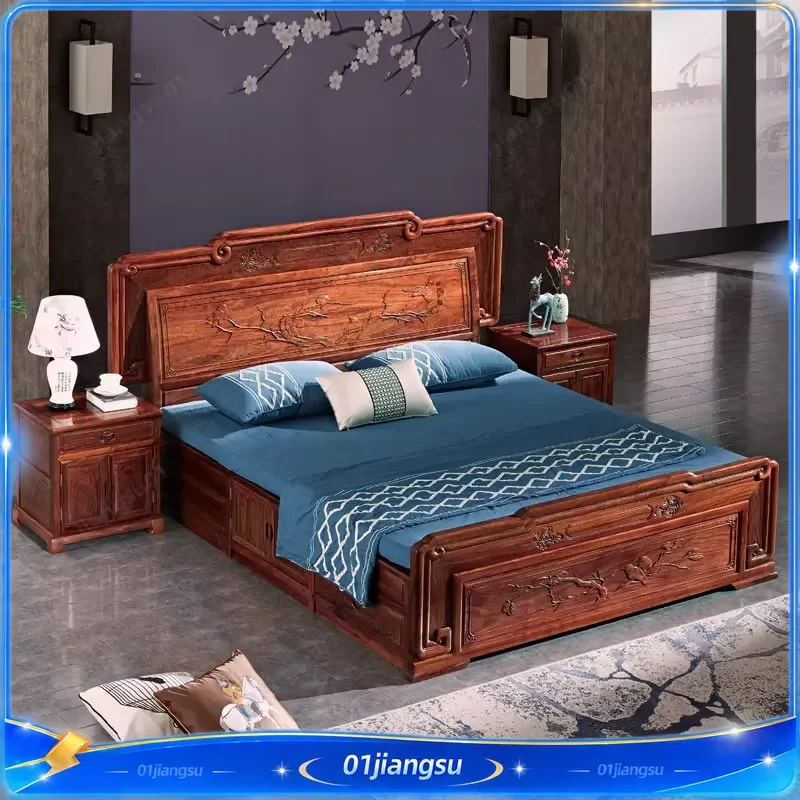 Modern Japanese Style Wooden Bed Headboard Double Size Floating Platform Bed Frame Floor Bed Matrimoniale Trendy Bedroom