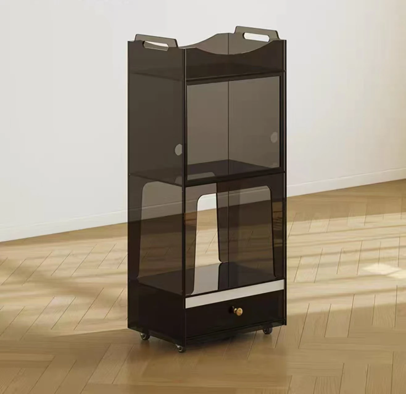 sF-Modern Acrylic Living Room Side Cabinet Movable Storage Bookcase Bedside Table#