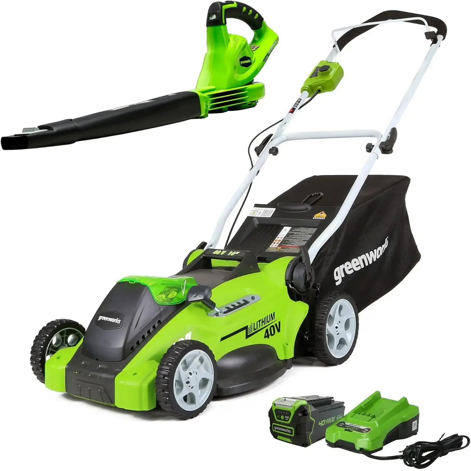 

40V 16" Cordless Electric Lawn Mower + 40V Sweeper (150 MPH), 4.0Ah Battery and Charger Included