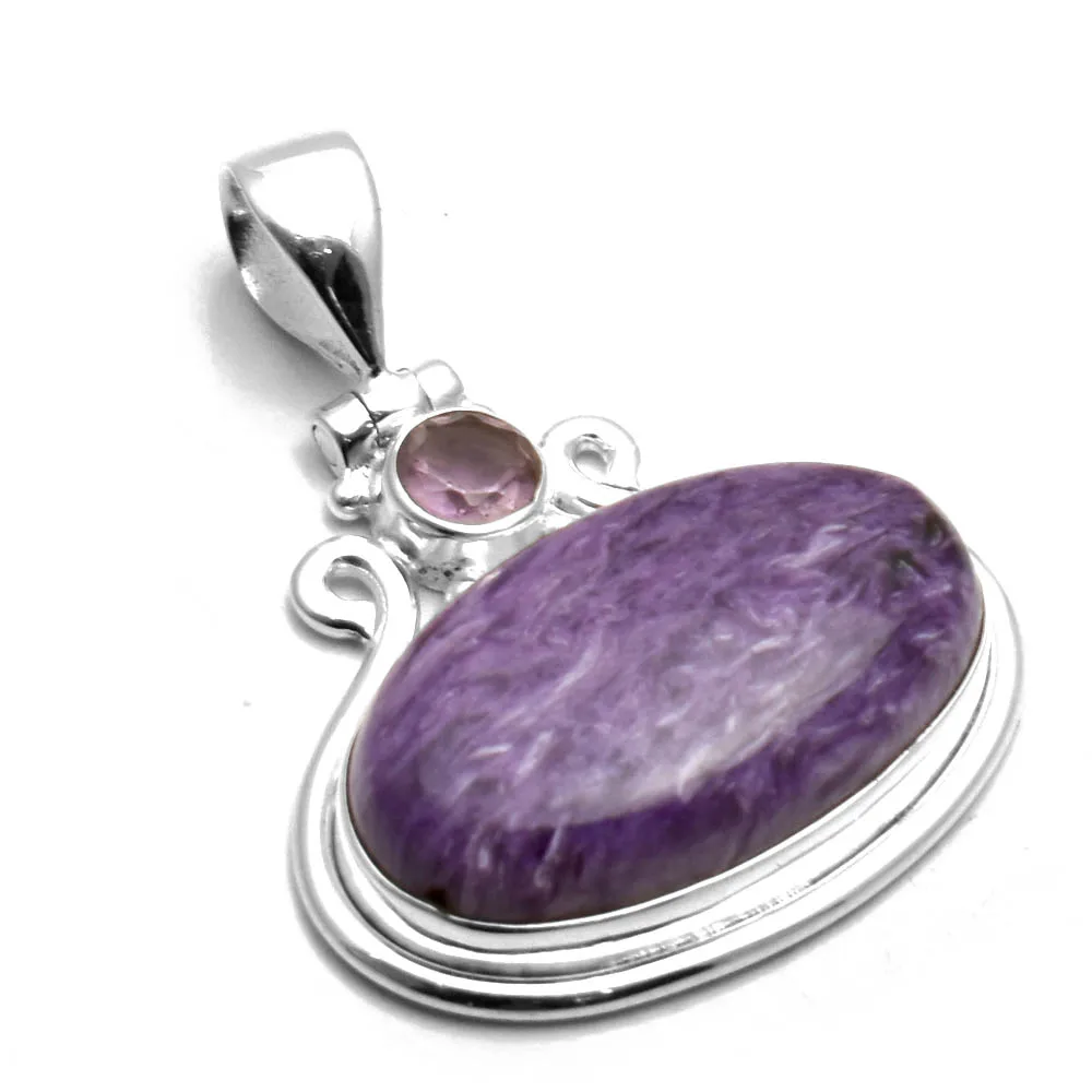 

Genuine Charoite Pendant 925 Sterling Silver, 32 mm, AP8930