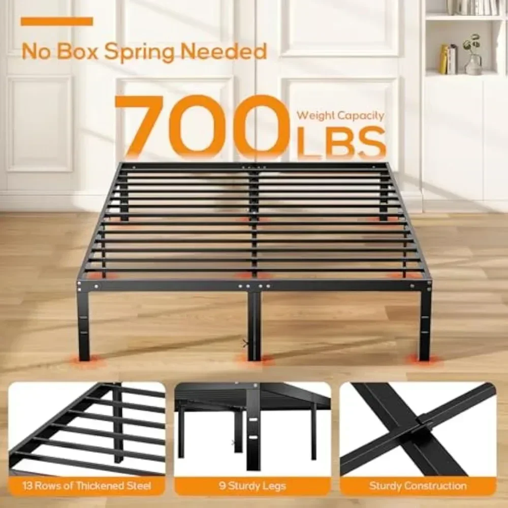 Twin Size Bed Frame, Metal Platform Frames No Box Spring Needed, Heavy Duty with Storage Space, 14 Inches High, Sturdy Steel