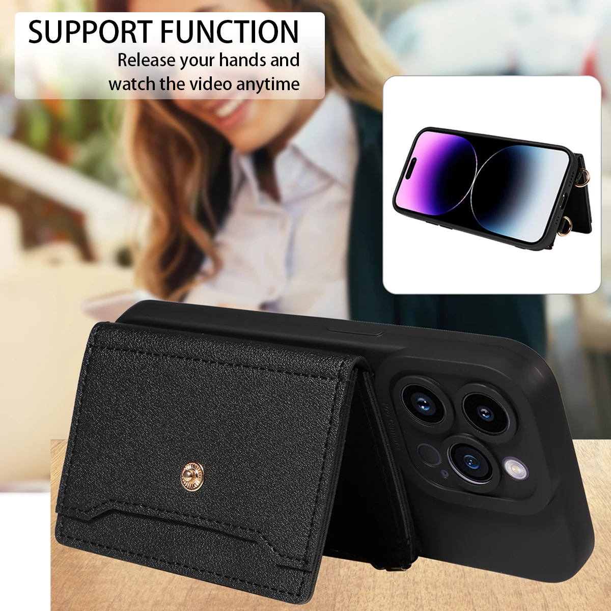 Kunstleder-Handyhülle für IPhone16promax 15 14 13 12 11Plus Mini 7 8plus XSMAX XR Crossbody Anti-Drop mit Spiegel-Geldbörsen-Abdeckung – Detail 17