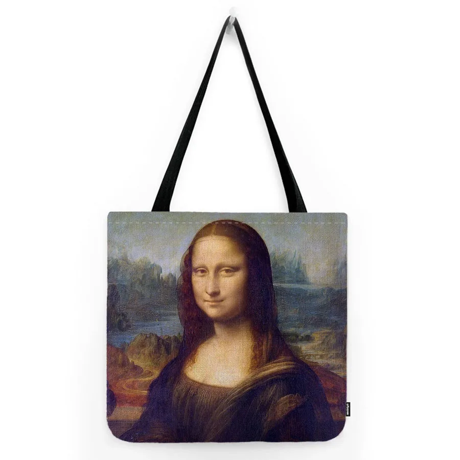 World Famous Oil Painting Leonardo da Vince Masterpieces Shopper Grocery  Shoulder Tote  Bag Water Resistant  Linen  Hand Bag