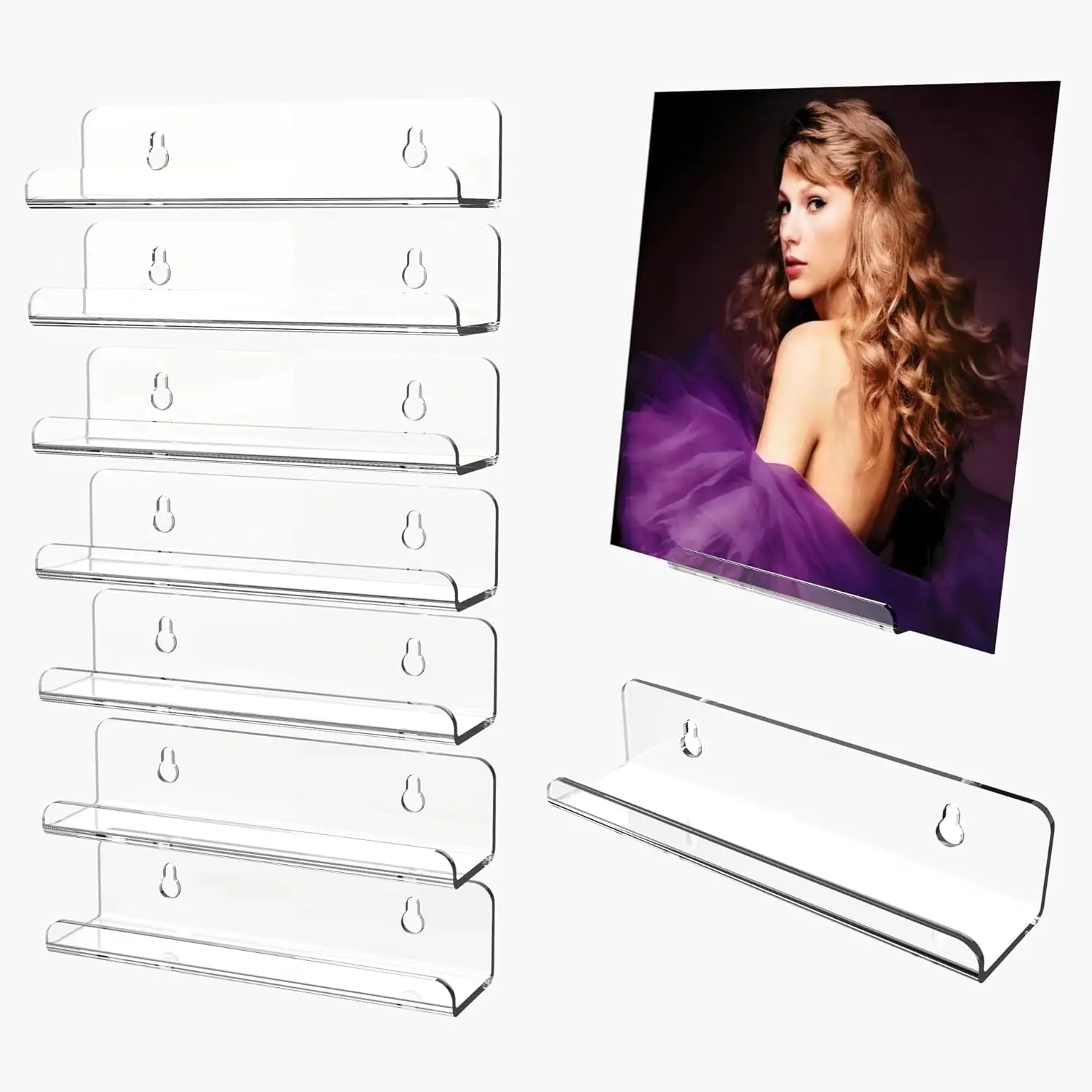 

Clear Vinyl Record Shelf Wall Mount 8 Pack, Acrylic Album Holder Display, CD Shelf Organizer for Home Office and Record Store