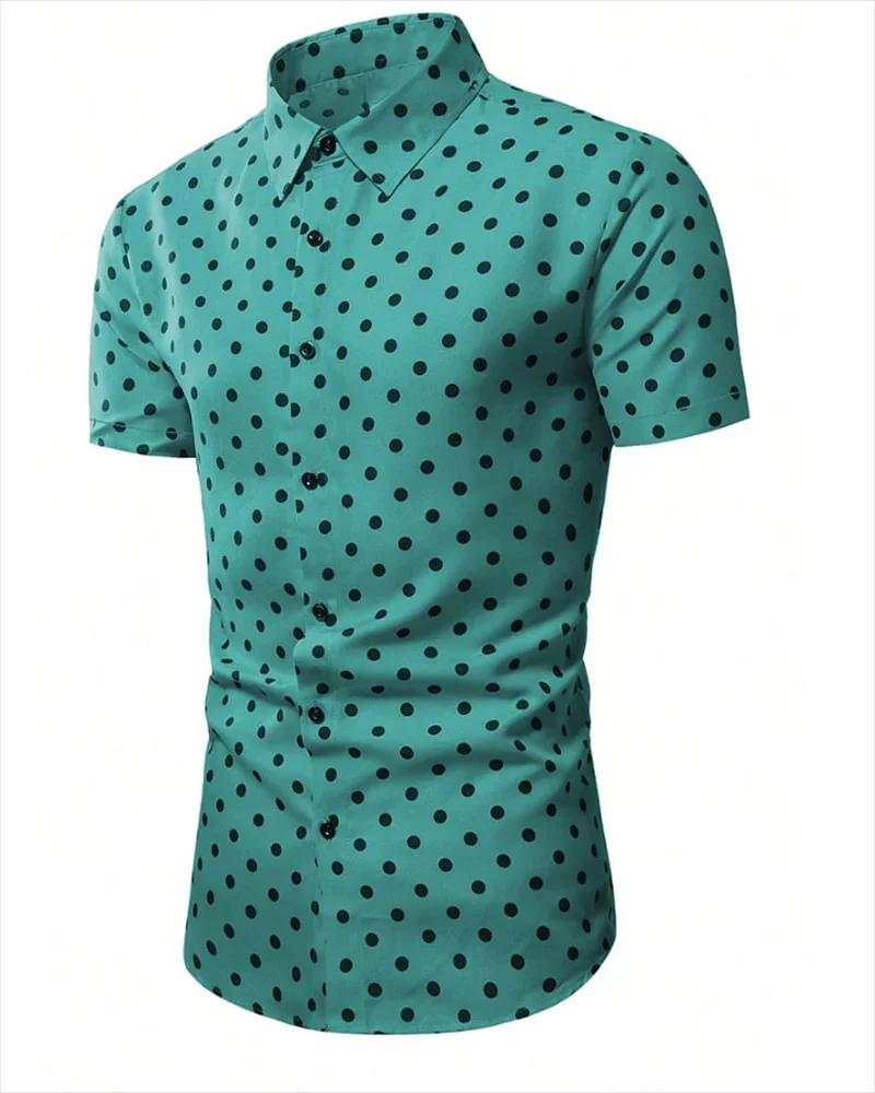 Men\'s shirt Summer beach shirt black and white short-sleeved polka dot lapel holiday wear fashion casual comfortable clothing to