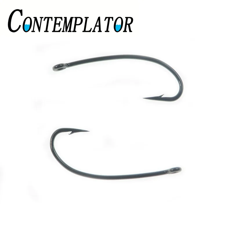 CONTEMPLATOR 50pcs Curved Shank Nymph Fly Fishing Hook 3X Long Multi-use 6/10/14/18/22# Fly Tying Hooks Stonefly Nymphs Hoppers