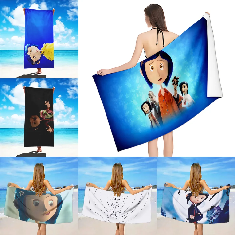 

A- Animation C-Coraline Beach Towel Microfiber Sand Free Quick Dry Soft Sandproof Pool Towels Gift for Women Travel