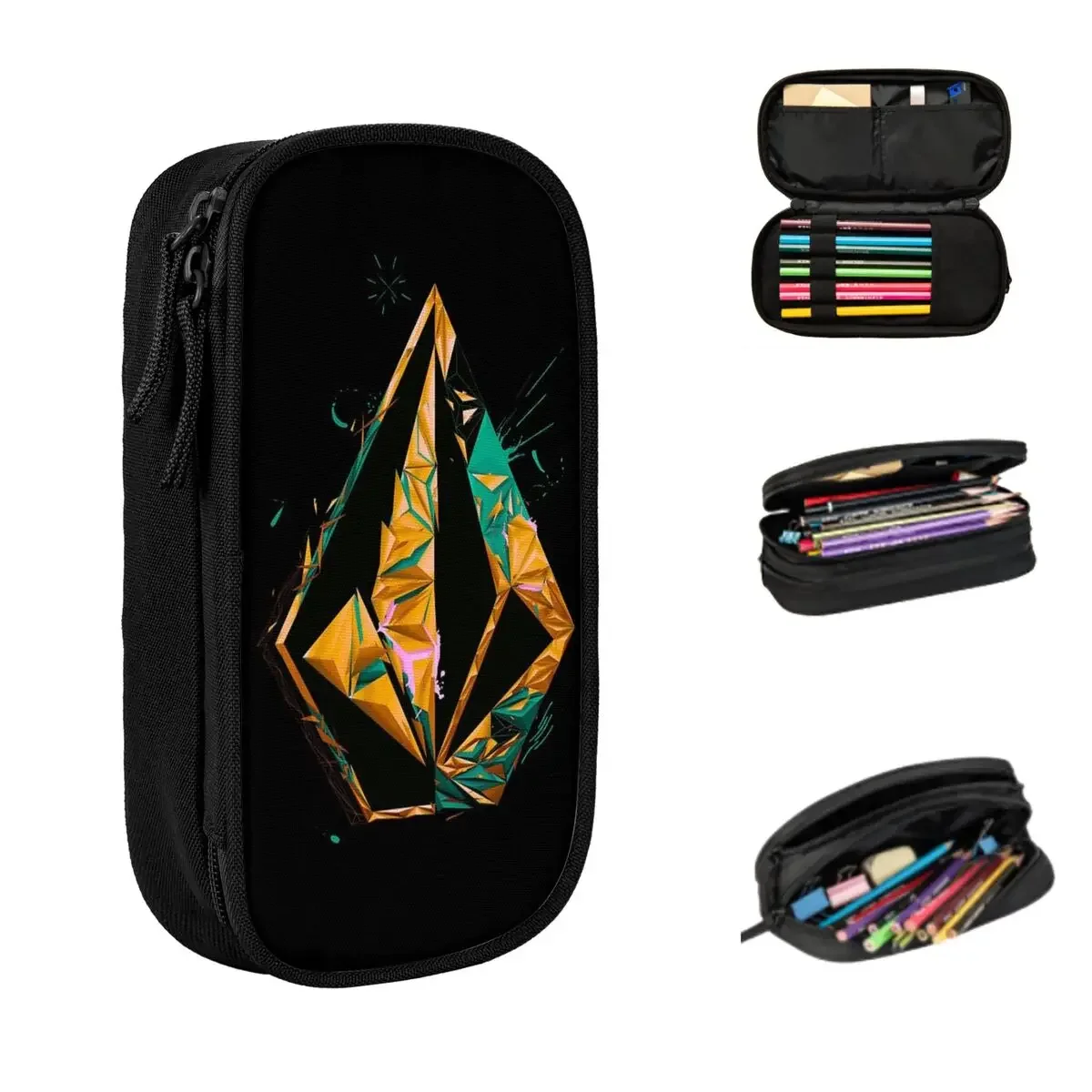 Volcom Logo Pencil Cases Large Storage Pen Bags Pen Box Pencil Pouch For Boys Girls Students Stationery School Office