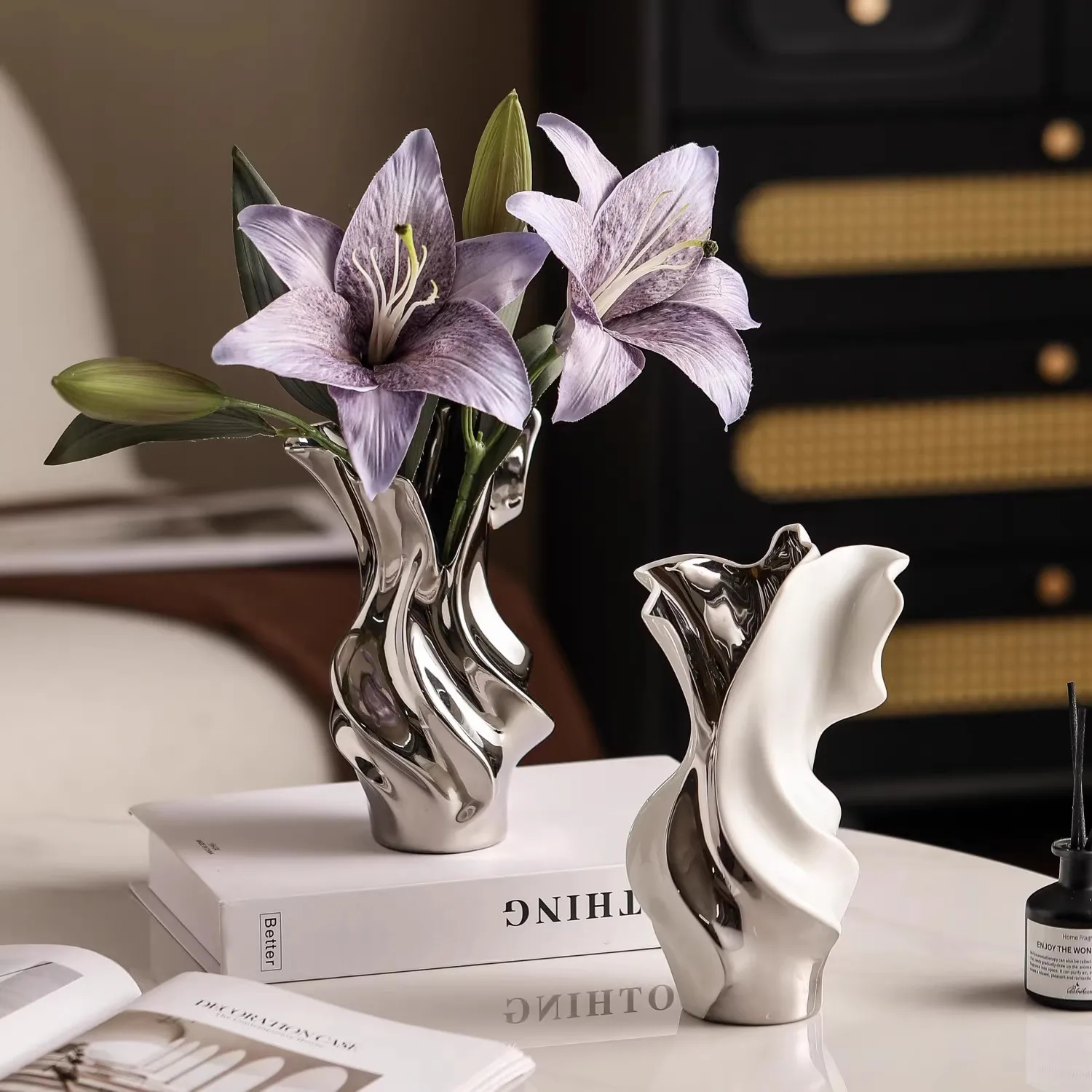 

Ceramic Vase, Living Room Flower Arrangement Holder, Water-Fed Fresh Flowers, B&B Restaurant Tabletop Entryway Decorative Orname