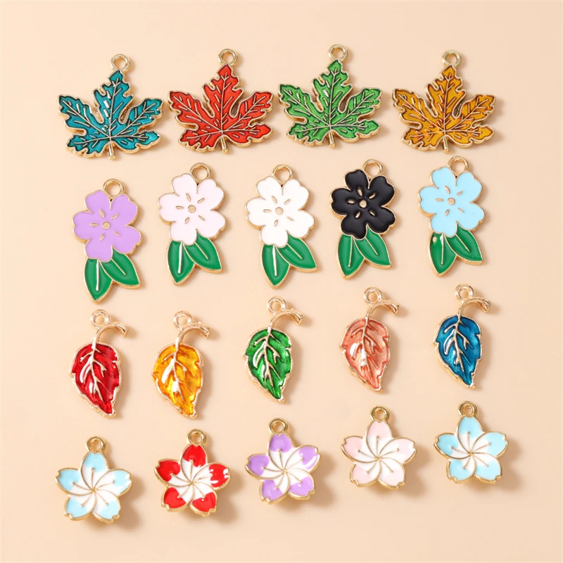 10 Stück Niedliche Pflanzen- und Baumblatt-Anhänger Bunte Emaille-Blumenanhänger für Schmuckherstellung Halsketten Ohrringe DIY-Bastelarbeiten Geschenke – Detail 1