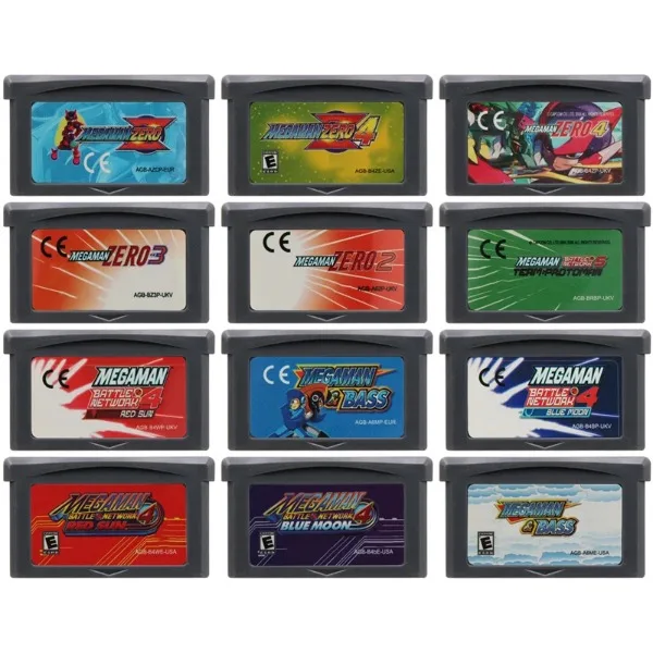 Cartucho de videojuegos GBA de 32 bits, tarjeta de consola serie Mega Man, bajo, rojo, sol, azul, Luna, cero, 1, 2, 3, 4