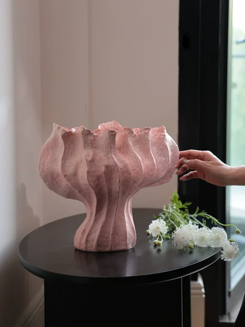 Handmade Flower Petals Dogwood Powder Ceramic Vase Decoration Home Livingroom Flower Arrangement Entrance Furnishing Ornaments