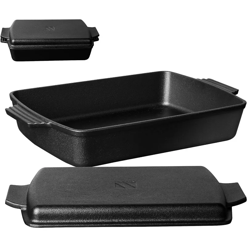 2-In-1 Pre Seasoned Cast Iron Dutch Oven With Skillet Lid,Casserole Dish,Rectangular Baking Pan,Griddle Pot Set, 6QT, 9