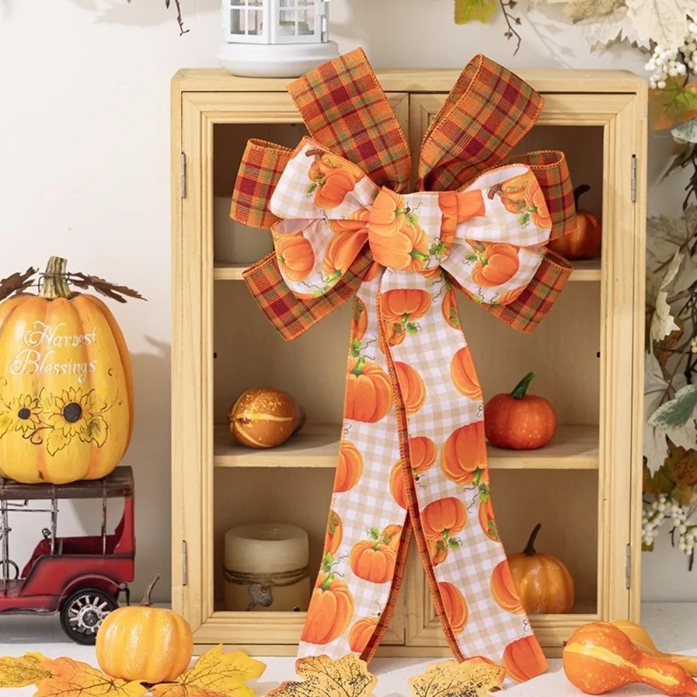 Plaid Pattern Fall Bows for Wreaths Large 20x11 Inch Thanksgiving Ribbon Bows Burlap Home Decoration Tree Topper Bows Home Decor