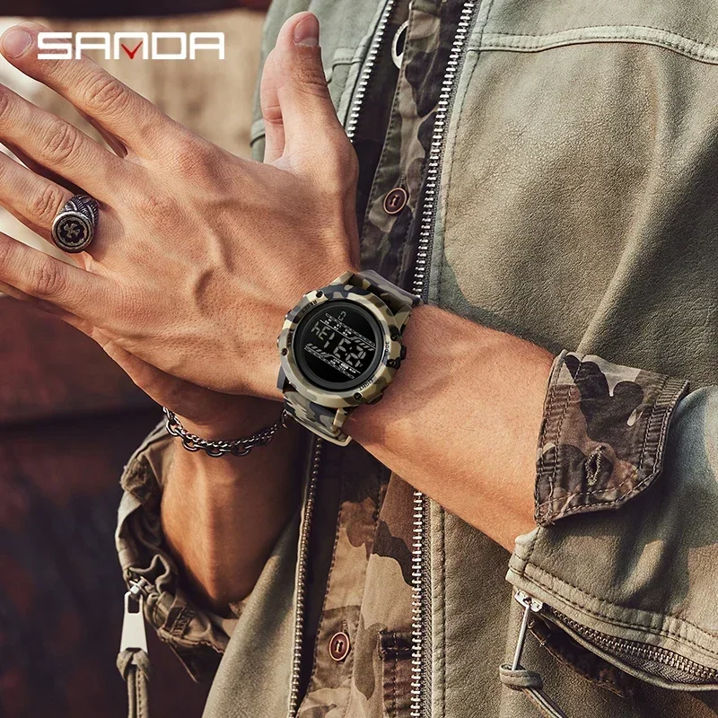 SANDA Men Smart Electroni Sports Men's Watch Calorie Recording Step-By-Step Military Countdown Multifunctional LED Digital Watch