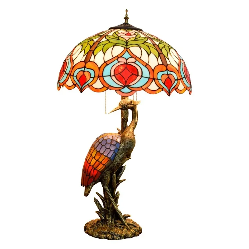 

Tiffany Creative Stained Glass Living Room Restaurant Hotel Peach Decorative Large Table Lamp Crane Art Lamp