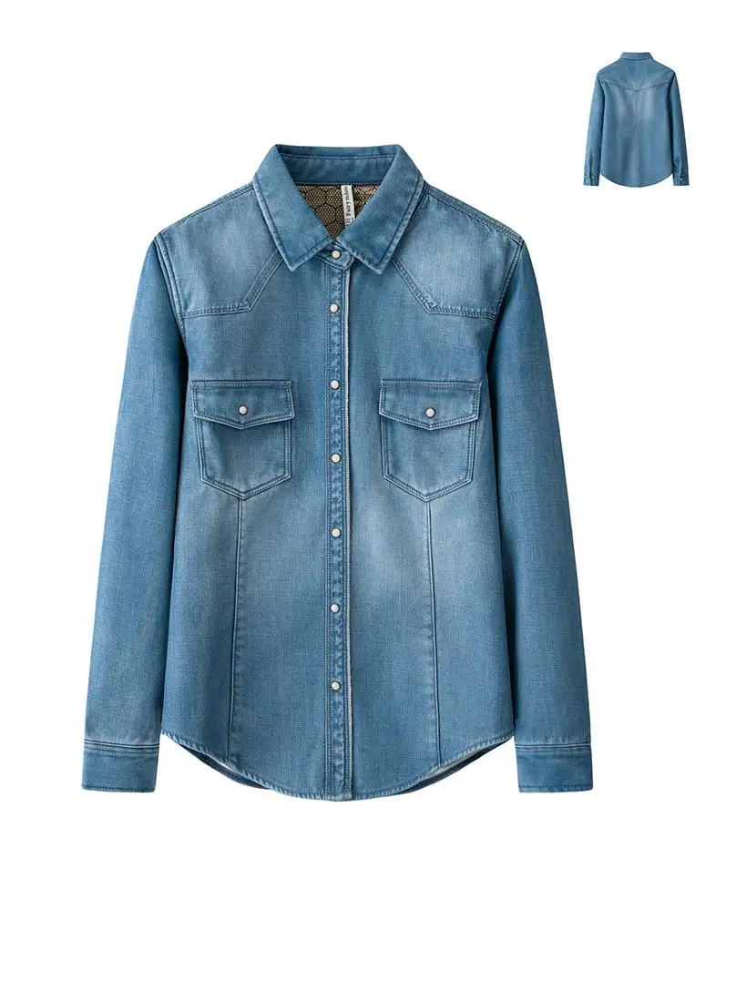 

Women's Denim irt Thiened Fce Warm Casual Sle Long Sve Collar Stand Fit Fabric Outerwear Coat