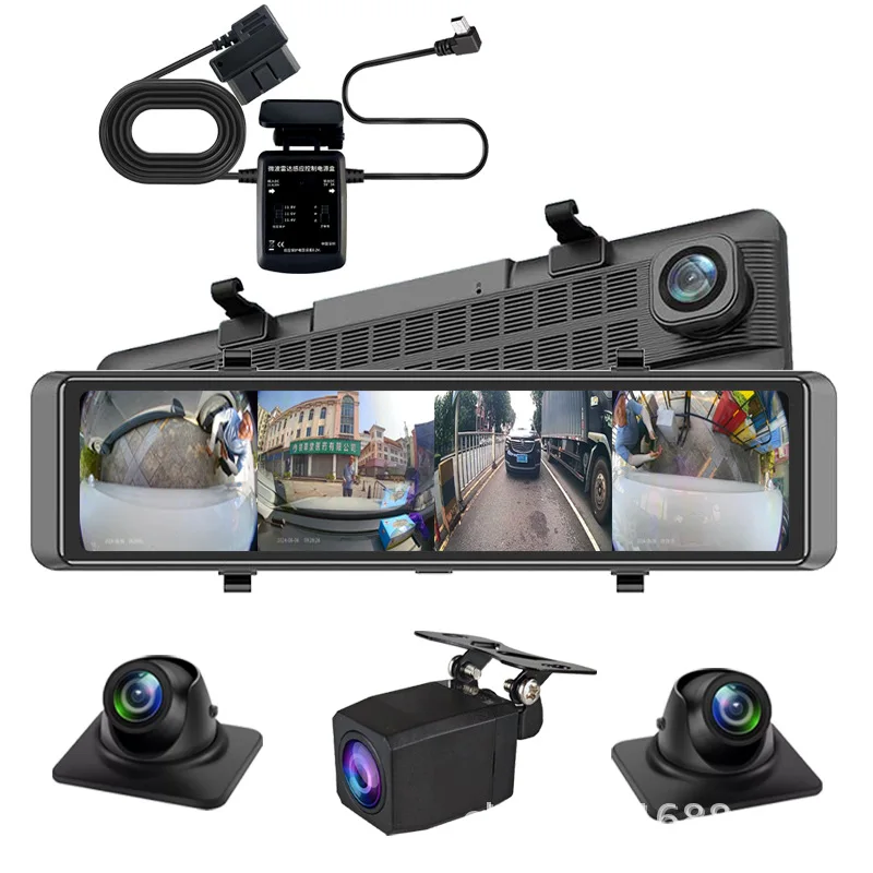 Car 360-degree panoramic sentry mode, parking monitoring four-way driving recorder