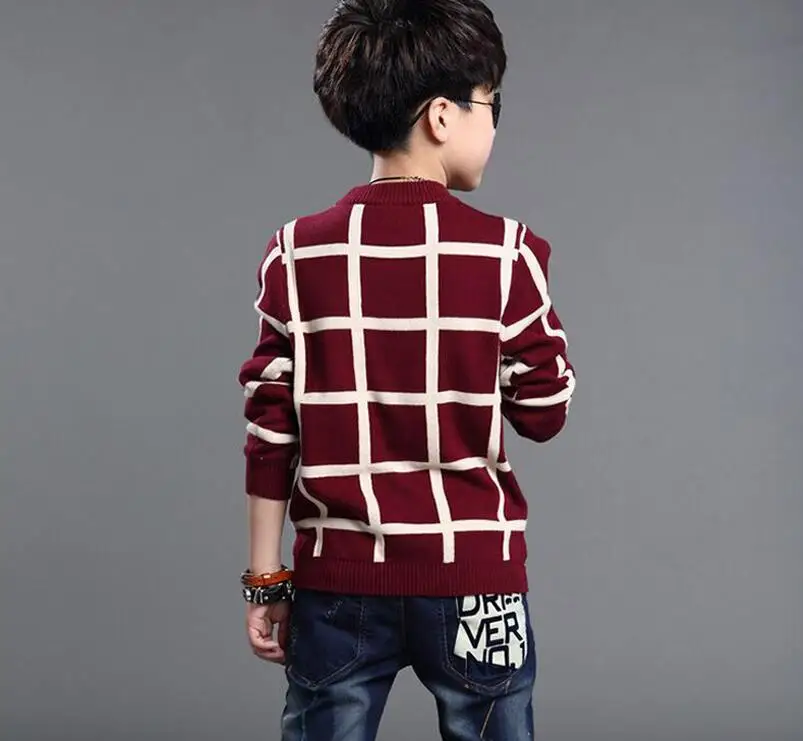 2023 Autumn Winter England Style New Kids boy Plaid Sweater Coat Children Clothing Baby jacquard Cotton Boys Pullover 4-10Y