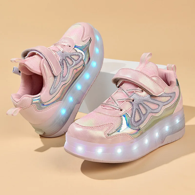 Youth Roller Shoes Retractable With 2 Wheels High Quality LED Lights Urban Boys Girls Parkour Flashing Deformation Skate Shoes