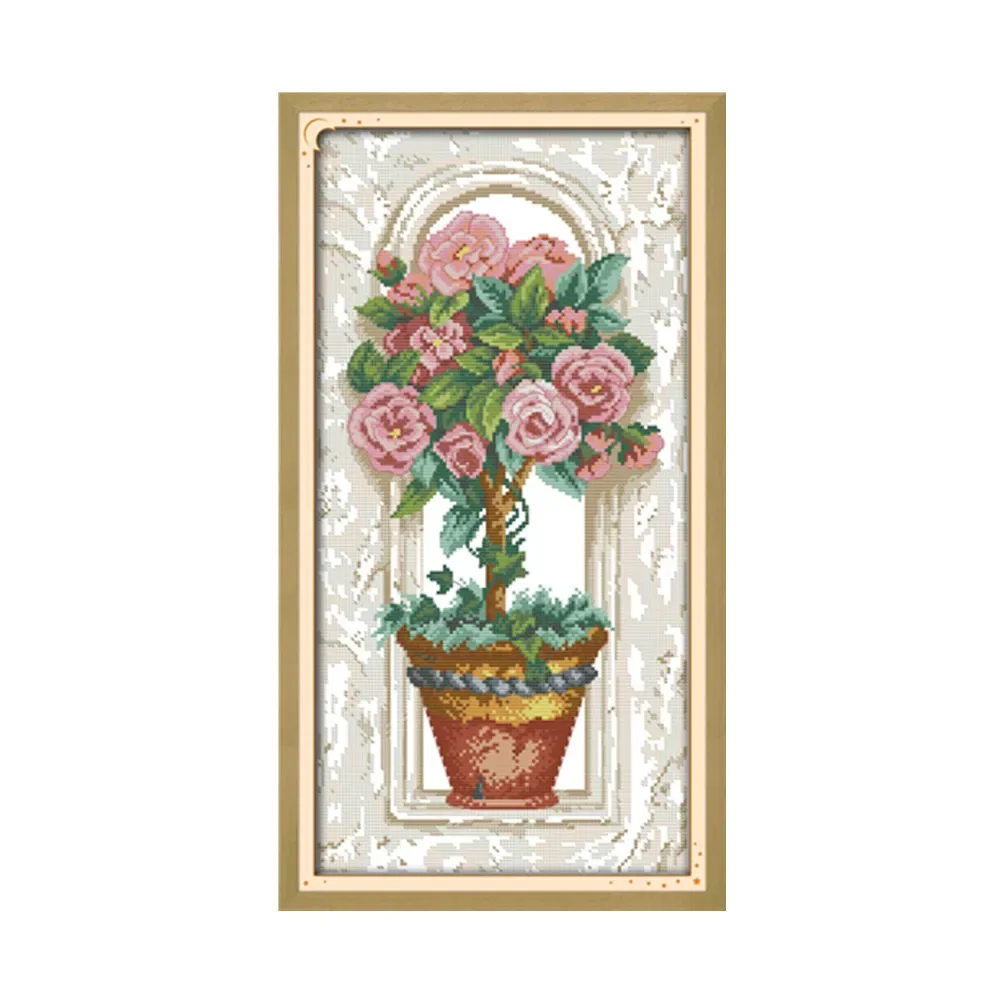 Roses on the windowsill cross stitch kit flower 14ct printed fabric canvas stitching embroidery DIY handmade needlework