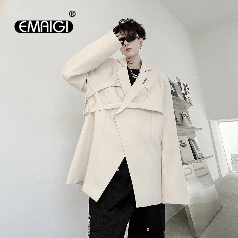 

2PCS Sets Vest Blazer Men Detachable Vest Loose Casual Streetwear Fashion Suit Jacket Blazers Male Coat Stage Show Clothing