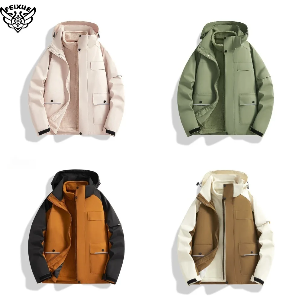 

Men Women 3 in 1 Hiking Jacket Outdoor Warm Camping Trekking Windbreaker Coat Thickened Waterproof Windproof Men Hooded Clothing