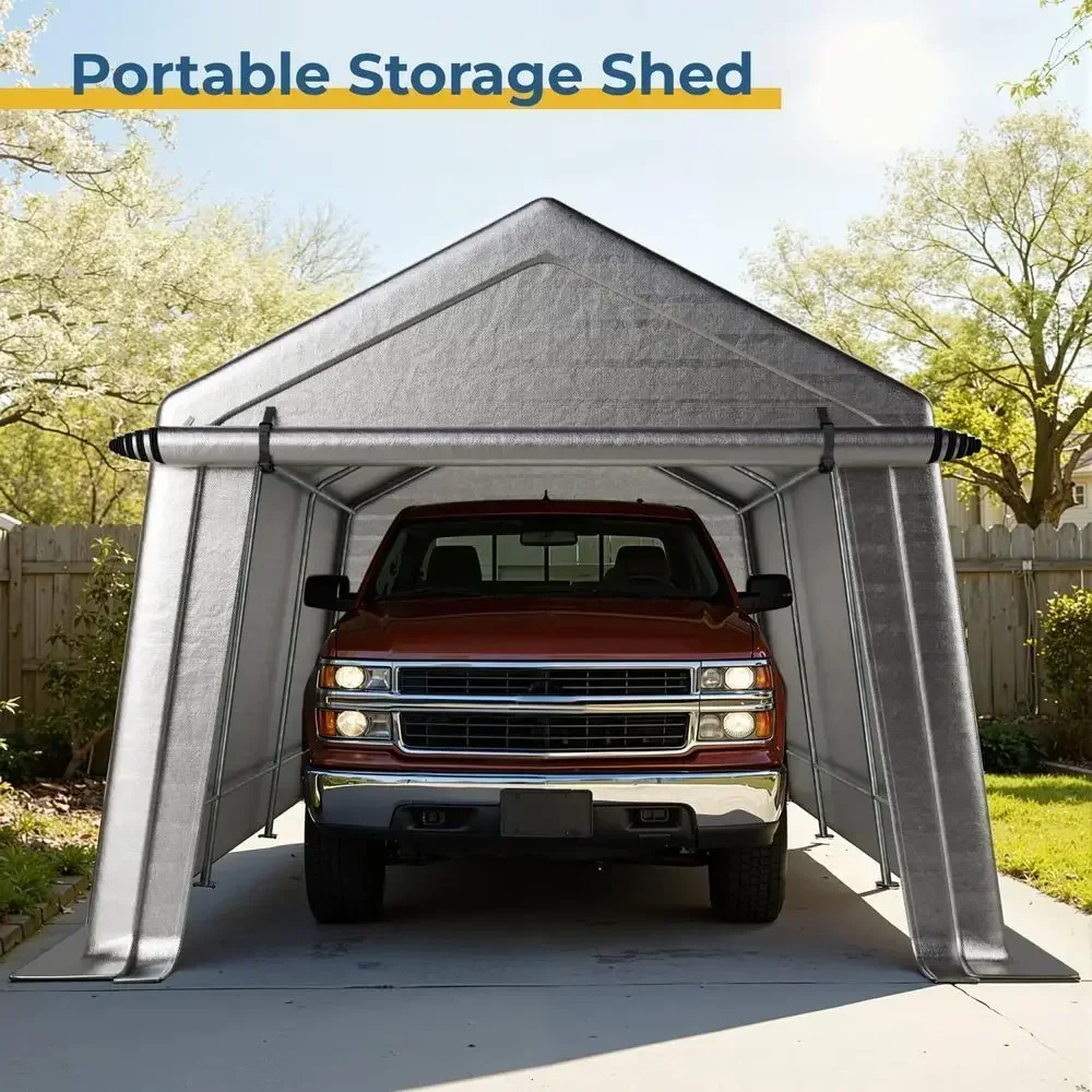 10x15 Outdoor Shelter with Heavy-Duty Waterproof Tarp, Roll-Up Door, and Ventilation for Vehicles and Storage