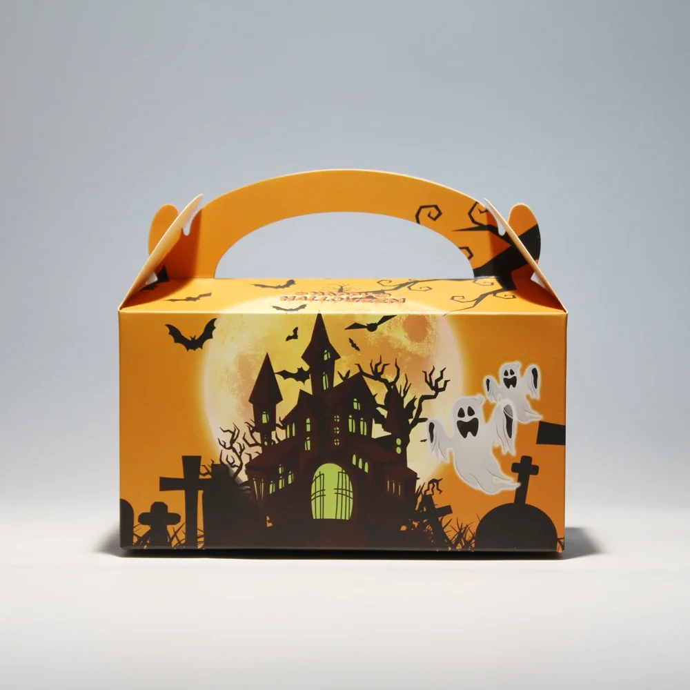 

Halloween-Themed Orange Castle Haunted House Bat Ghost Gift Box | Perfect for Party Decor and Kids' Trick-or-Treating