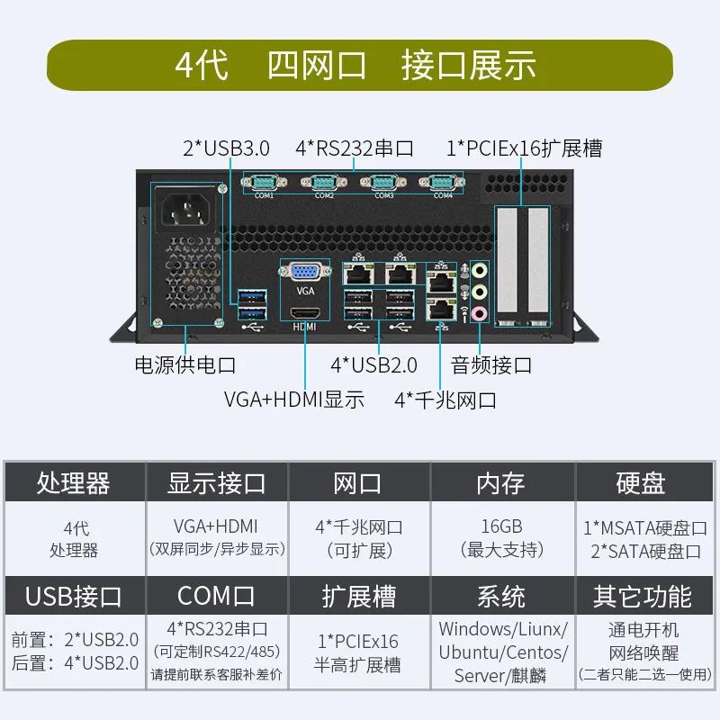 ABBIPC Industrial Computer Computer Host, 246 Network Ports, Multiple USB Ports, Wall-mounted Mini Server