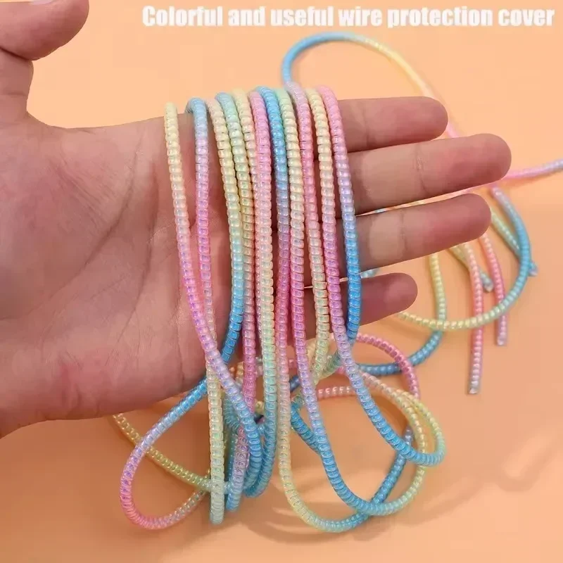 1Roll 1.6/1.4M Laser Spiral USB Charging Cable Protector for iPhone Samsung Plating Color Earphone Cord Protection Cable Winder