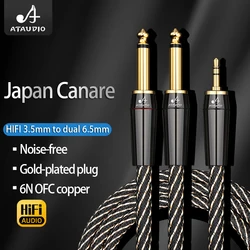 Hifi 3.5mm to Dual 6.5mm TRS Cable 4N OFC AUX Male Mono 6.5 Jack to Stereo 3.5 Jack Splitter Audio Cable for Mixer Amplifier