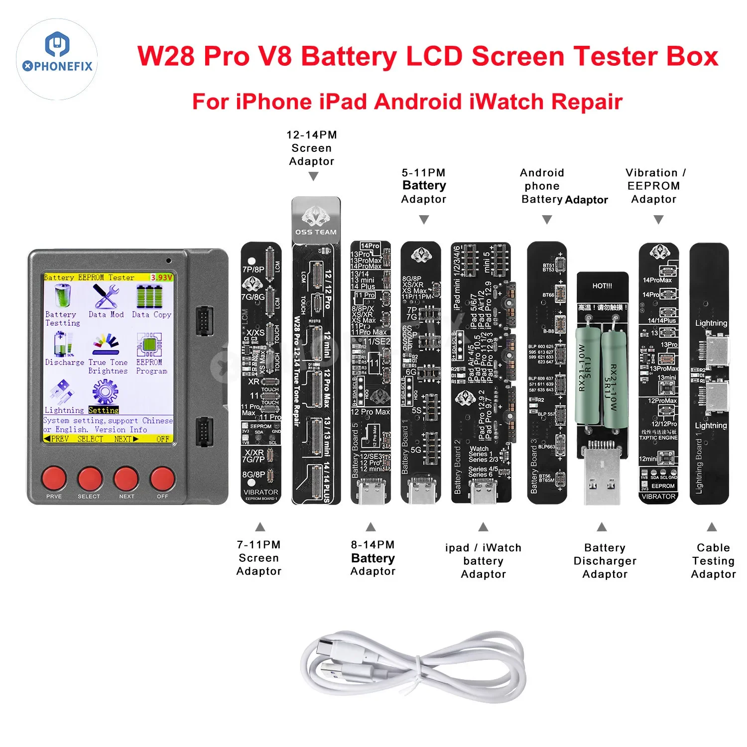 

OSS W28 Pro V8 Экран Батарея True Tone Repair Программатор для iPhone iPad Andorid Телефон Батарея Вибрация Тестер EEProm