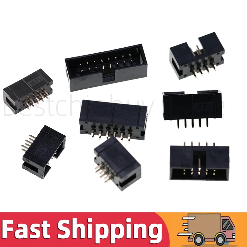 10pcs 2.54mm Pitch DC3 IDC Box Header Double Row Straight Male Socket Connector 6 8 10 14 16 20 26 30 34 40 50 64 Pin DIP