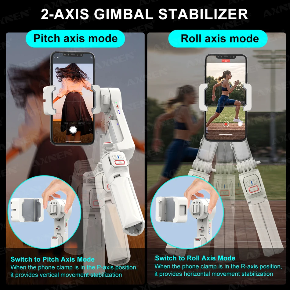 Portable Gimbal Stabilizer for Smartphone, Pocket Selfie Stick with Fill Light, for Android iPhone Call Phone Video Recording