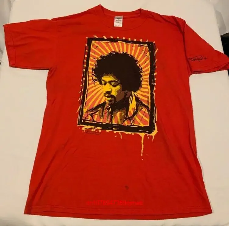 

Jimmy Hendrix Rock Guitar Legend Red Portrait T shirt Large Used long or short sleeves