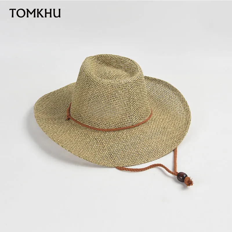 

European American Minimalist Fashion Seaweed Straw Panama Jazz Hats Men Women Summer Fishing Boater Hat Chapeu Feminino Sunhat