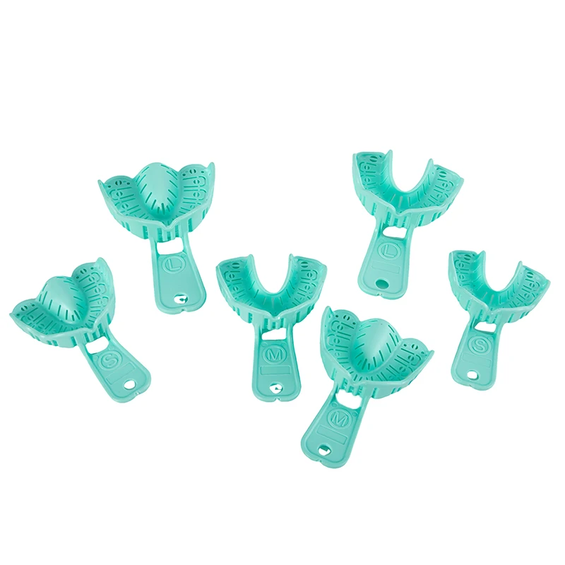 6 Pcs/Set Dental Implant Tray Green Plastic Impression Tray Teeth Whitening Full Mouth Removable Partial Mold Tray Tooth Holder